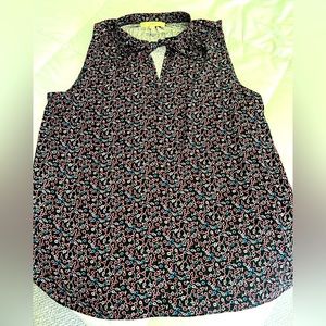 Loft - mixed media - blue floral tie neck sleeveless top